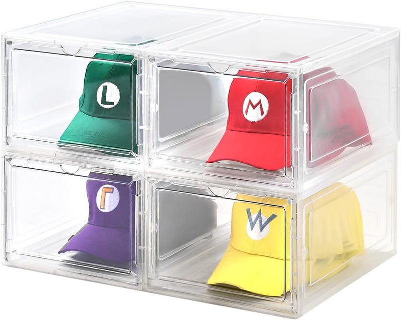 Uni HIMO 4 Pack Clear Hat Storage Box, Stackable with Magnetic Door, Holds 8 Hats Each - Image 1
